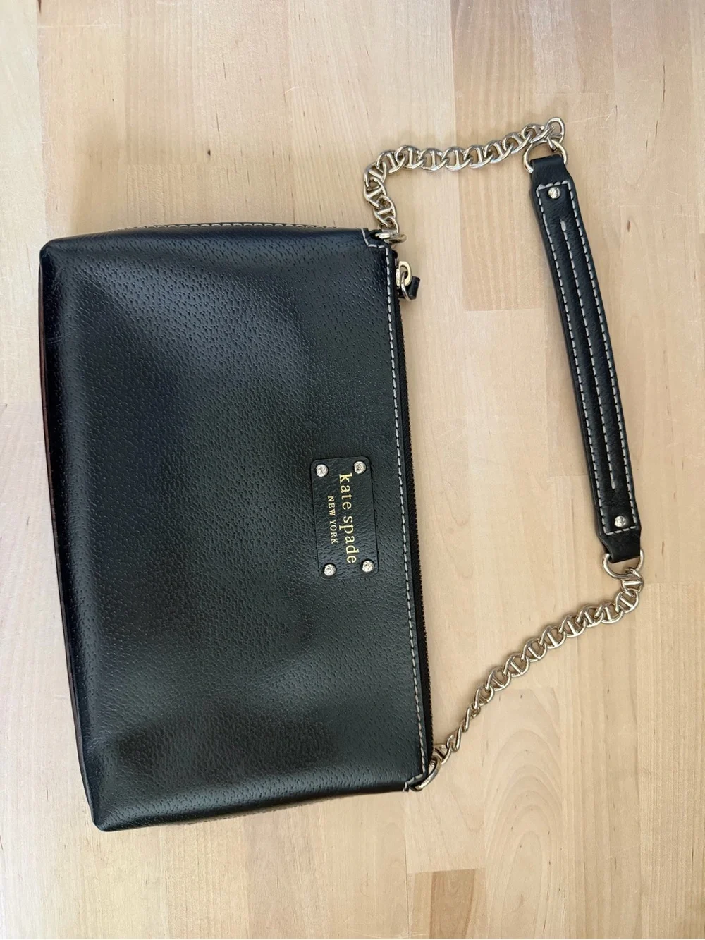 kate spade Black Leather Chain-Handle Wristlet